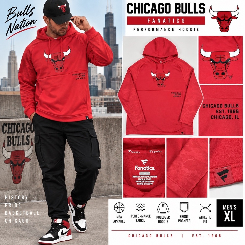 Chicago Bulls Fanatics Hoodie Mens XL Red Camo Performance Pullover NBA